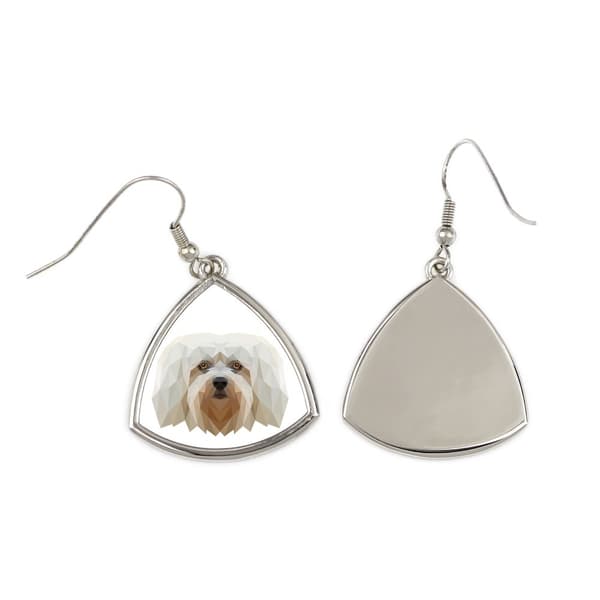 Havanese, Havanese - örhängen med ett foto och en inskription av en geometrisk konsthundhund