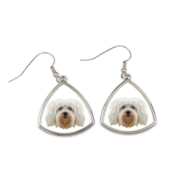 Havanese, Havanese - örhängen med ett foto och en inskription av en geometrisk konsthundhund