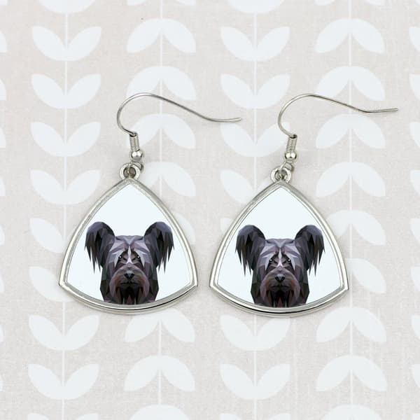 Skye Terrier - örhängen med ett foto och inskriptionen av en geometrisk Art-Dog-hund