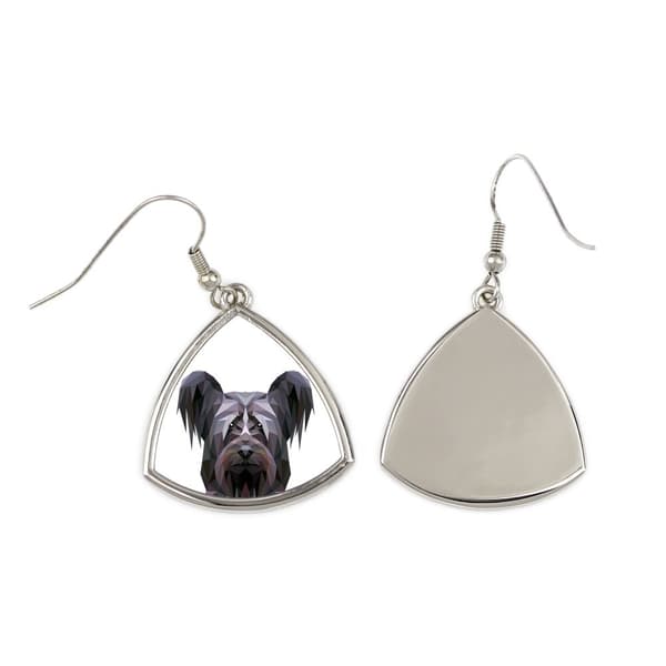 Skye Terrier - örhängen med ett foto och inskriptionen av en geometrisk Art-Dog-hund