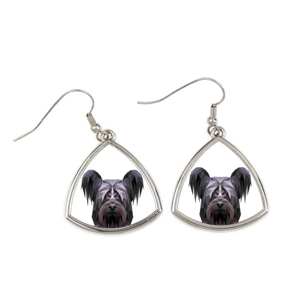 Skye Terrier - örhängen med ett foto och inskriptionen av en geometrisk Art-Dog-hund