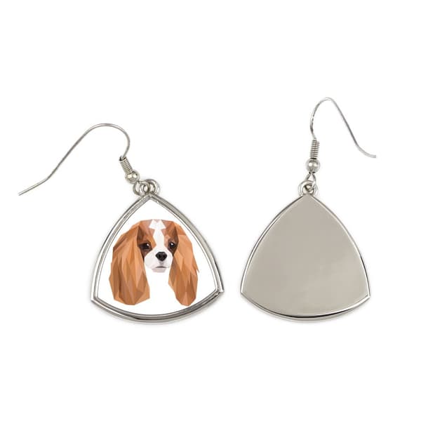 Cavalier King Charles Spaniel - örhängen med ett foto och inskriptionen av en geometrisk Art-Dog-hund
