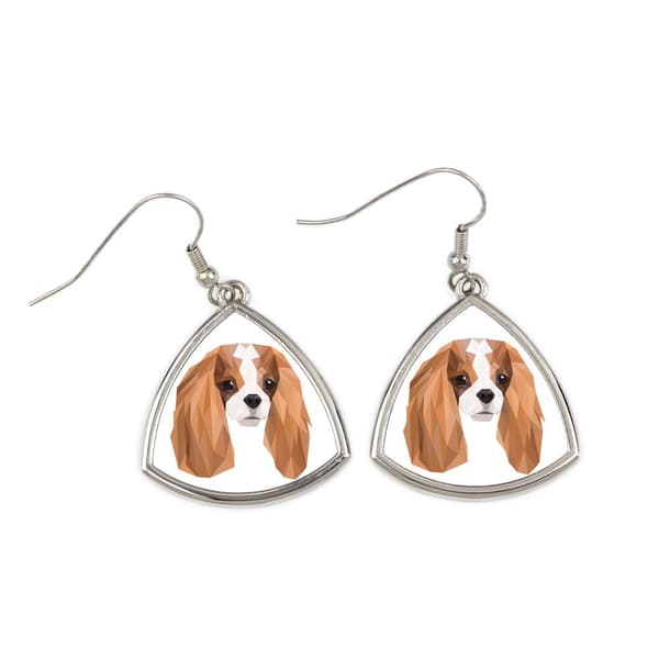 Cavalier King Charles Spaniel - korvakorut, joissa on valokuva ja merkintä geometrisesta Art-Dog koirasta