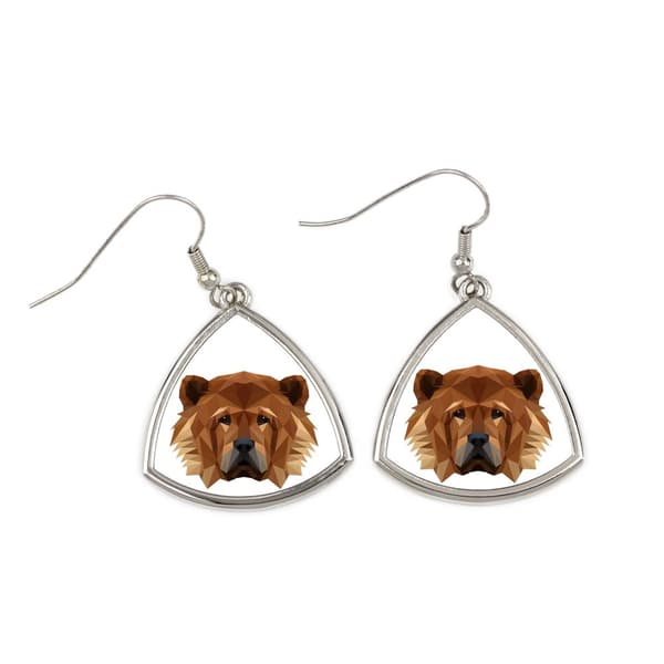 Chow Chow - korvakorut, joissa on valokuva ja merkintä geometrisestä Art-Dog-koirasta