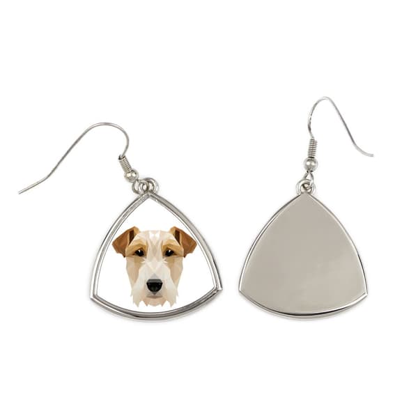 Trådhårig foxterrier - örhängen med ett foto och en geometrisk inskription hund Art-Dog