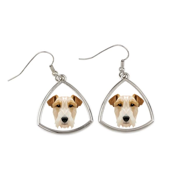 Trådhårig foxterrier - örhängen med ett foto och en geometrisk inskription hund Art-Dog