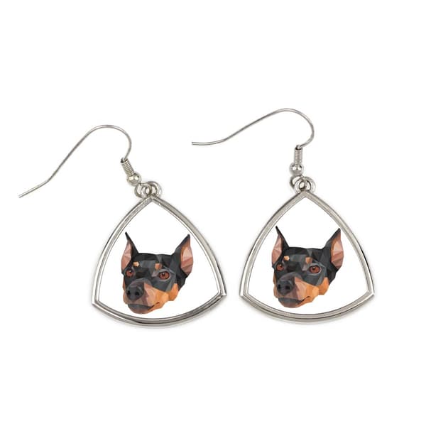 Medium Pinscher, tysk Pinscher - øreringe med et foto og inskriptionen af en geometrisk Art-Dog hund