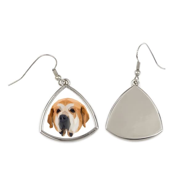 Spansk Mastiff - øreringe med et foto og inskriptionen af en geometrisk Art-Dog hund