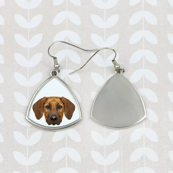 Rhodesian Ridgeback, afrikkalainen leijonakoira - korvakorut valokuvalla ja kirjoituksella geometrinen koira Art-Dog