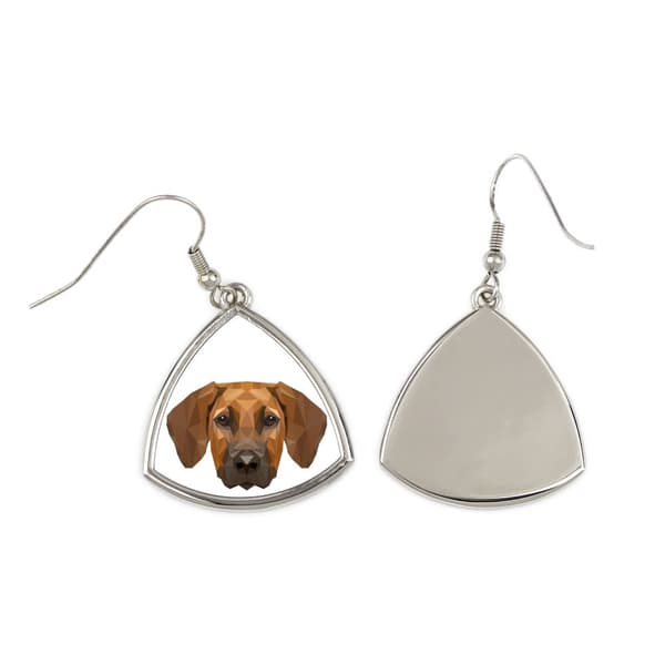 Rhodesian Ridgeback, afrikkalainen leijonakoira - korvakorut valokuvalla ja kirjoituksella geometrinen koira Art-Dog