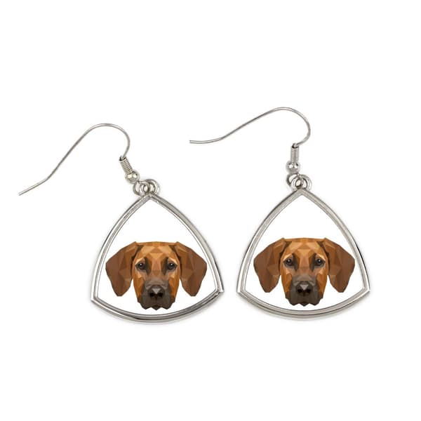 Rhodesian Ridgeback, afrikkalainen leijonakoira - korvakorut valokuvalla ja kirjoituksella geometrinen koira Art-Dog