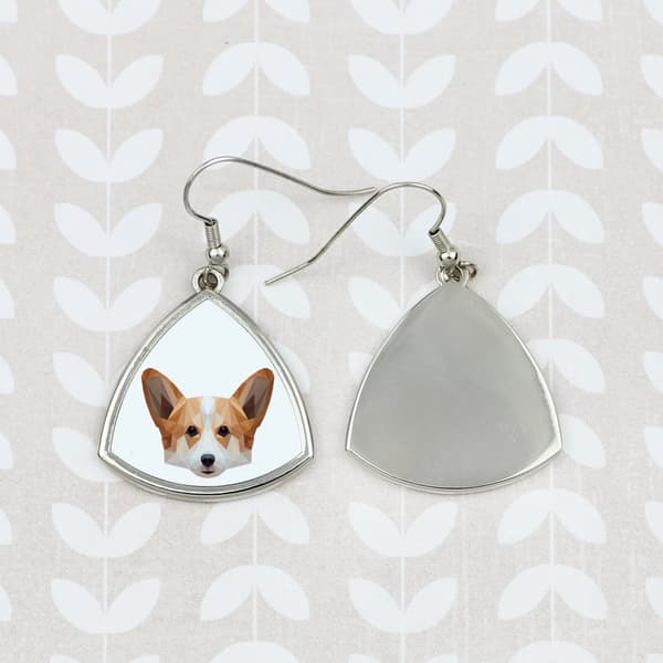 Pembroke Welsh Corgi - korvakorut, joissa on valokuva ja merkintä geometrisesta Art-Dog -koirasta
