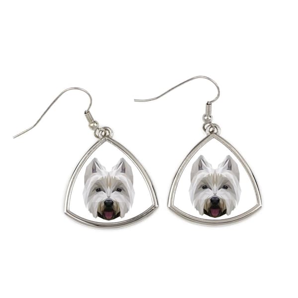 West Highland White Terrier, Westie - örhängen med ett foto och inskriptionen av en geometrisk Art-Dog-hund