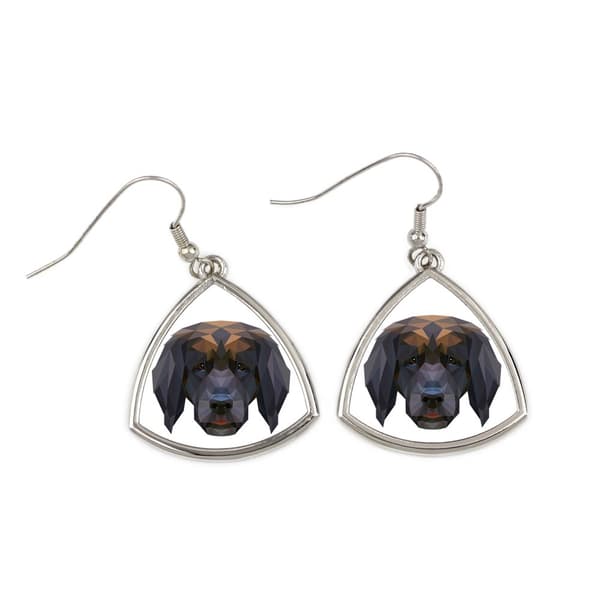 Leonberger - øreringe med et foto og en inskription af en geometrisk Art-Dog hund