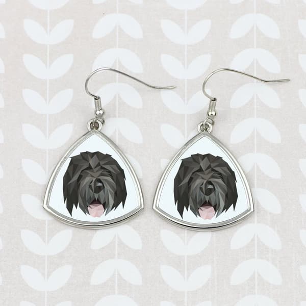 Black Russian Terrier, Russian Black Terrier - øreringe med et foto og inskription, geometrisk Art-Dog hund