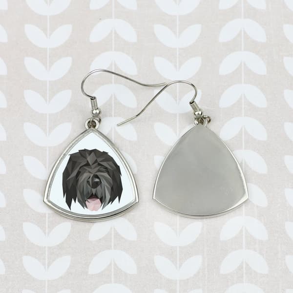 Black Russian Terrier, Russian Black Terrier - øreringe med et foto og inskription, geometrisk Art-Dog hund