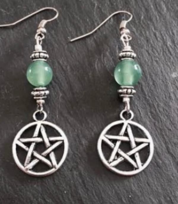 Örhängen Pentagram Aventurin  Wicca Pagan Rostfri Krok