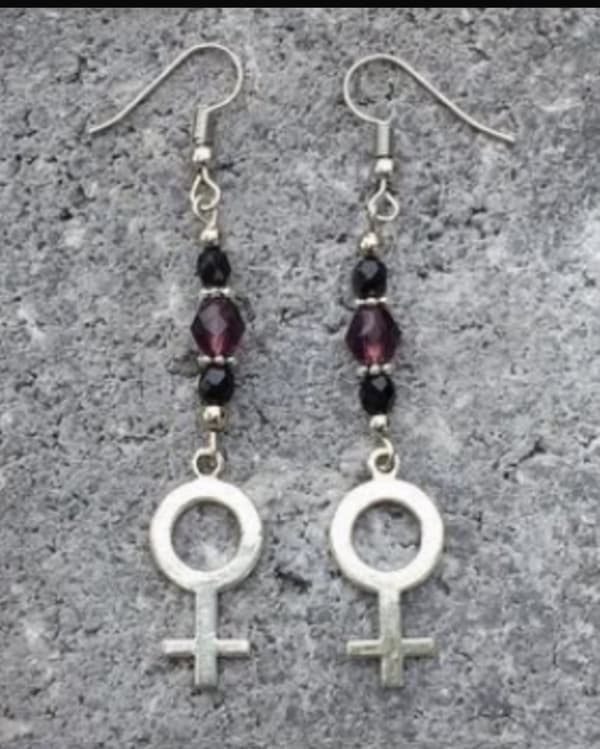 Earrings - Female Symbol - Venus - Bead - Amber - Bronze