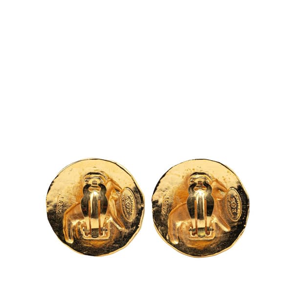 Pre-owned Chanel Gold Plated Lion Round Clip on Earrings Gold