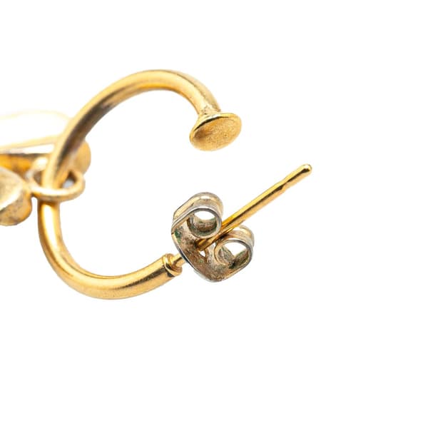 Pre-owned Chanel Gold Plated Clover Hoop Push Back Earrings Gold