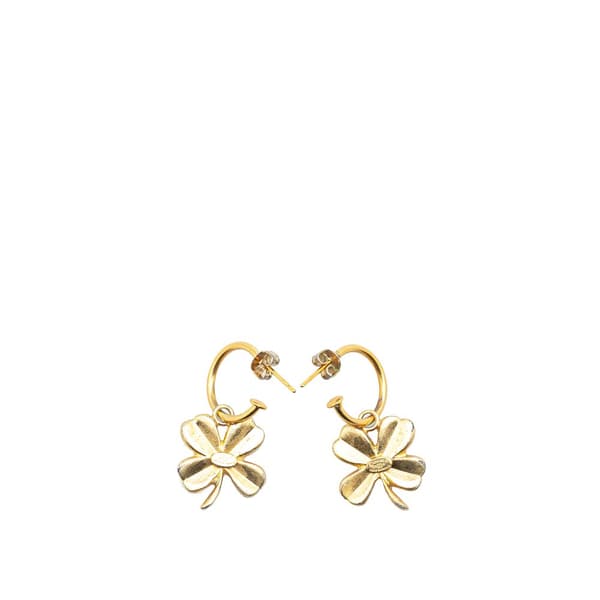 Pre-owned Chanel Gold Plated Clover Hoop Push Back Earrings Gold