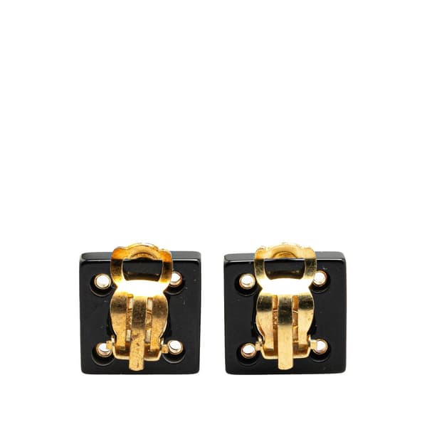 Pre-owned Chanel Gold Plated Acrylic CC Square Clip On Earrings Gold