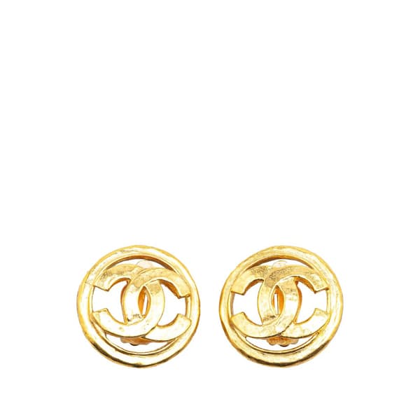 Pre-owned Chanel Gold Plated CC Round Clip On Earrings Gold