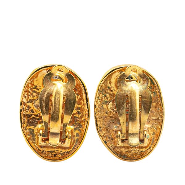 Pre-owned Chanel Gold Plated CC Crown Clip On Earrings Gold