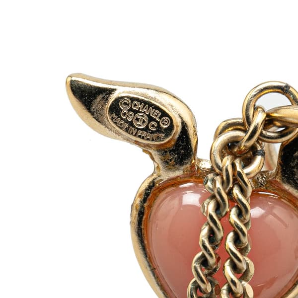 Pre-owned Chanel Gold Plated Heart Crystal Wings Hoop Push Back Earrings Gold