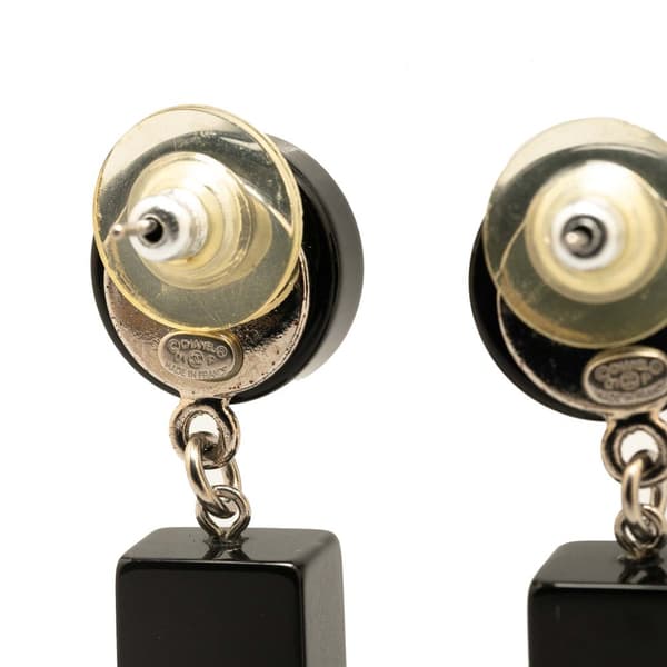 Pre-owned Chanel Resin CC Bar Drop Earrings Black