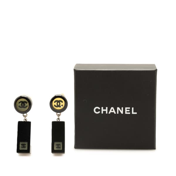 Pre-owned Chanel Resin CC Bar Drop Earrings Black