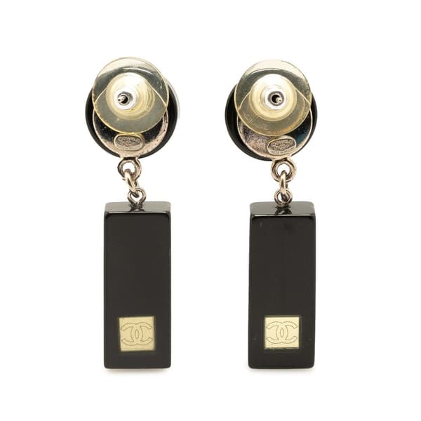 Pre-owned Chanel Resin CC Bar Drop Earrings Black