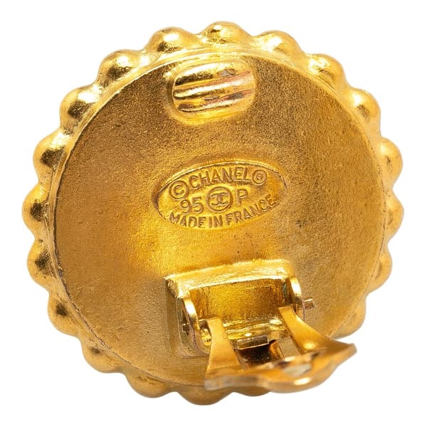 Pre-owned Chanel Gold Plated Acrylic CC Button Clip On Earrings Gold