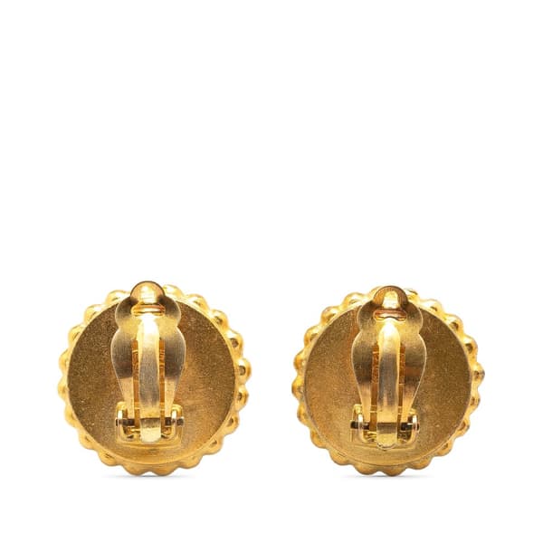 Pre-owned Chanel Gold Plated Acrylic CC Button Clip On Earrings Gold
