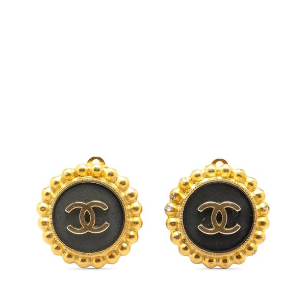 Pre-owned Chanel Gold Plated Acrylic CC Button Clip On Earrings Gold