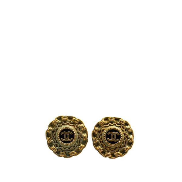 Pre-owned Chanel Gold Plated Acrylic CC Clip On Earrings Gold