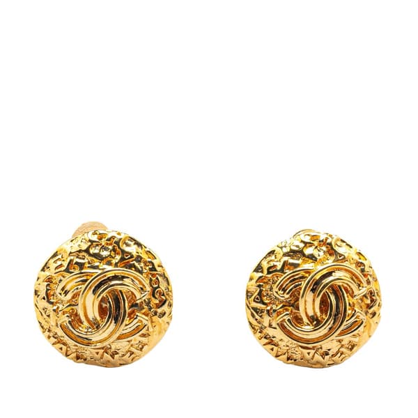 Pre-owned Chanel Gold Plated CC Round Clip on Earrings Gold