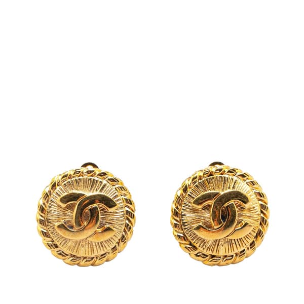 Pre-owned Chanel Gold Plated CC Round Clip on Earrings Gold