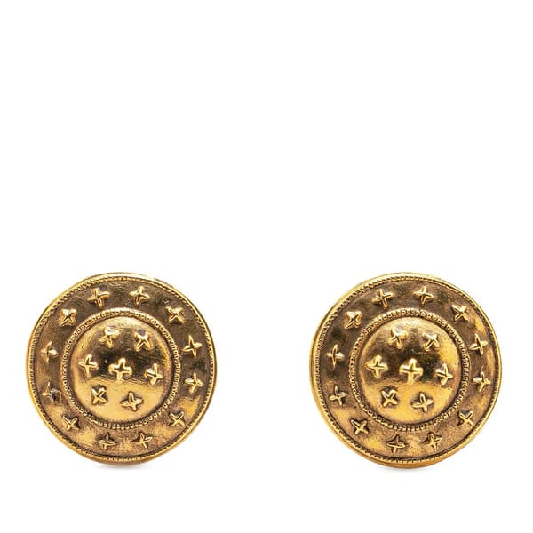 Pre-owned Chanel Gold Plated Stars Round Clip on Earrings Gold