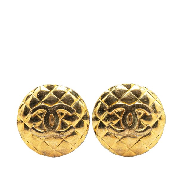 Pre-owned Chanel Gold Plated CC Quilted Clip On Earrings Gold