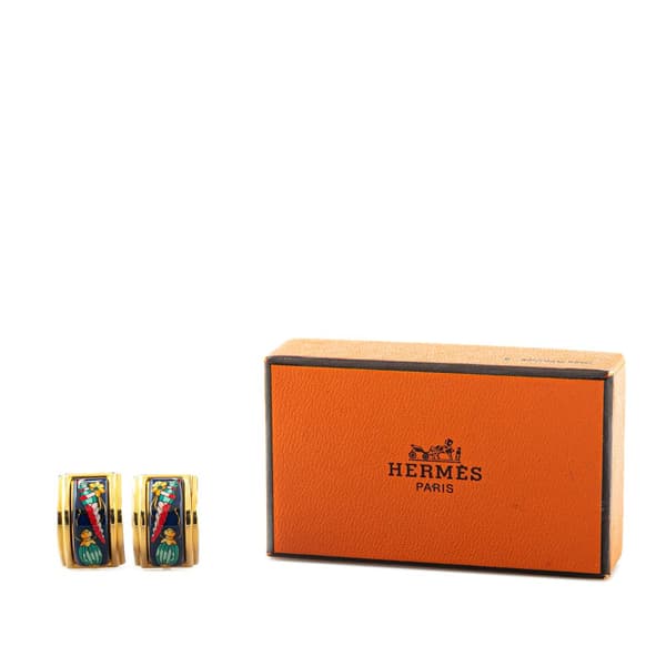 Pre-owned Hermès Enamel Les Flacons Clip On Earrings Blue