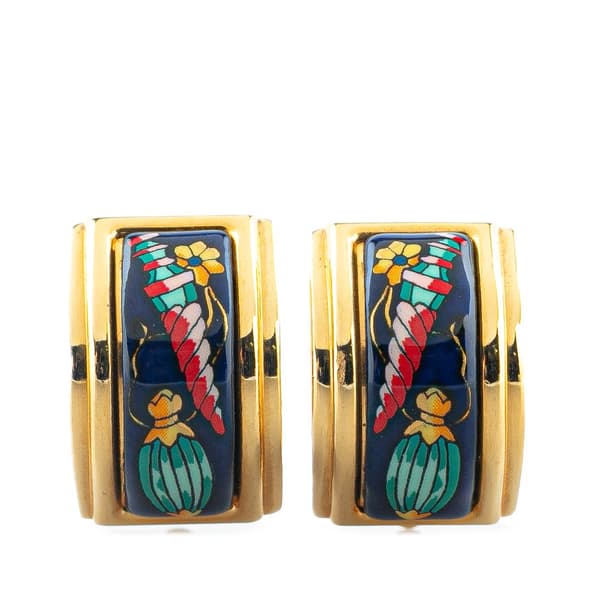 Pre-owned Hermès Enamel Les Flacons Clip On Earrings Blue