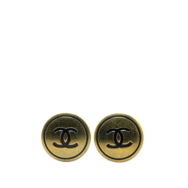 Pre-owned Chanel Gold Plated CC Button Clip On Earrings Gold