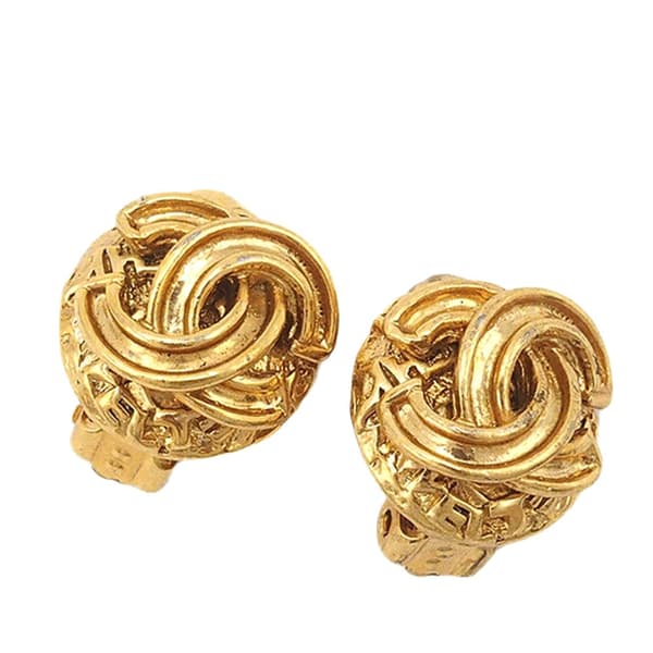 Pre-owned Chanel Gold Plated CC Round Clip on Earrings Gold