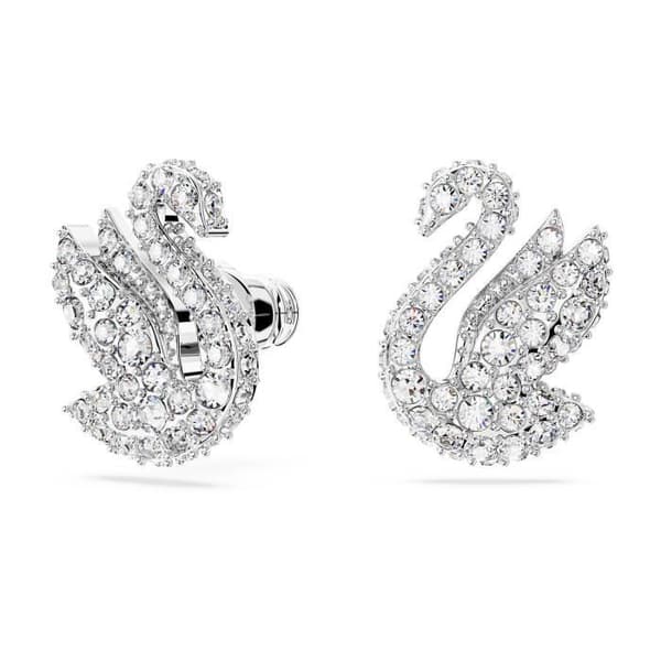 Örhängen - SWAROVSKI - Ikonisk svan - Rhodiumbelagd metall - Vita kristaller - Silverfärgade