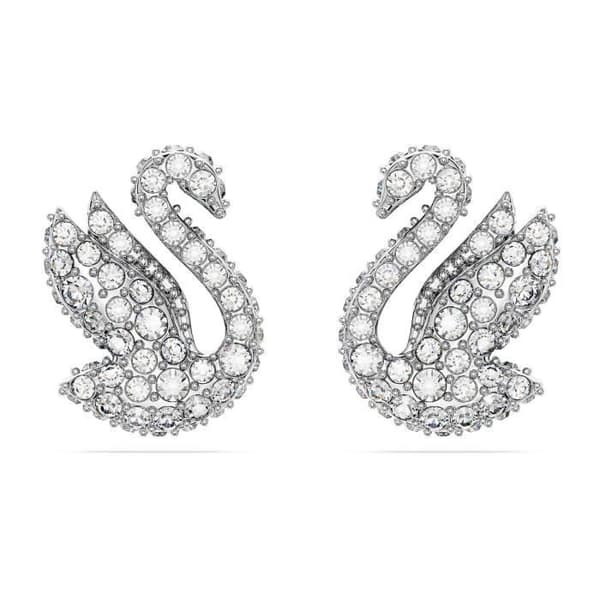 Örhängen - SWAROVSKI - Ikonisk svan - Rhodiumbelagd metall - Vita kristaller - Silverfärgade