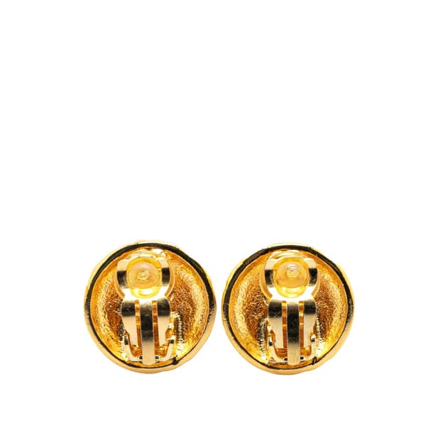 Pre-owned Chanel Gold Plated CC Round Clip on Earrings Gold