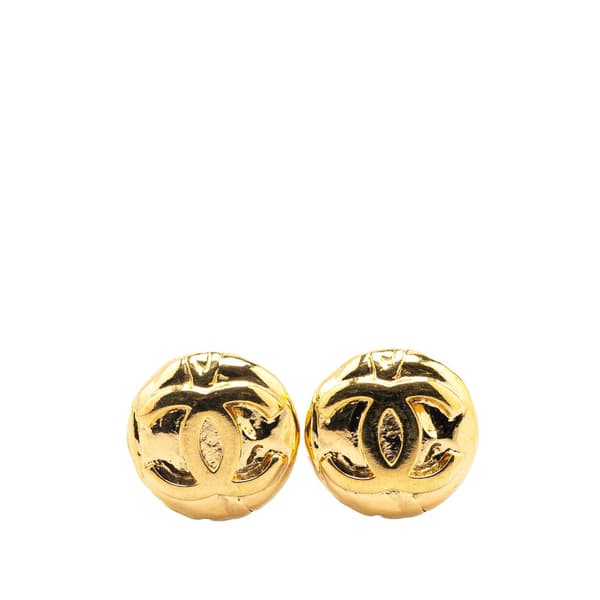 Pre-owned Chanel Gold Plated CC Round Clip on Earrings Gold