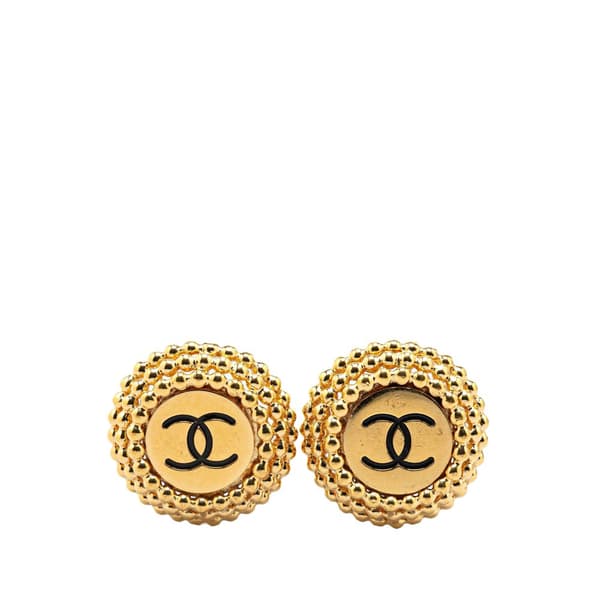 Pre-owned Chanel Gold Plated CC Round Clip on Earrings Gold