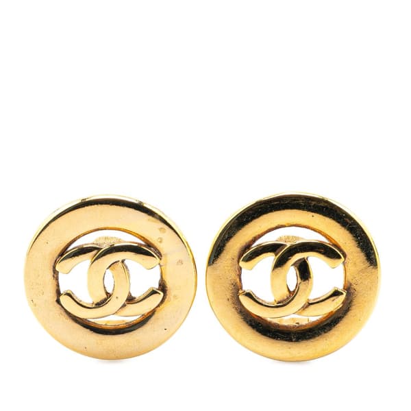 Pre-owned Chanel Gold Plated CC Round Clip On Earrings Gold
